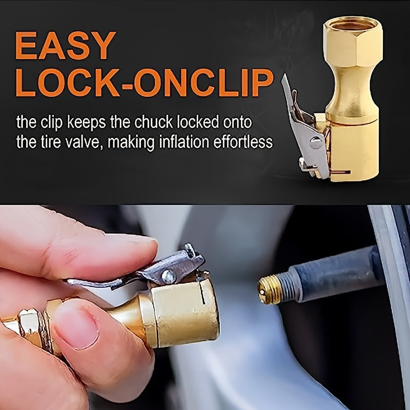 Universal Fit Heavy Duty Copper Tire Inflator Chuck with Clip
