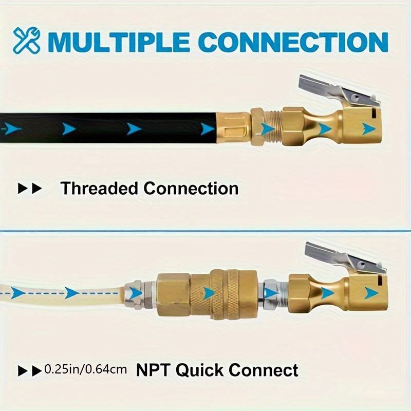 Universal Fit Heavy Duty Copper Tire Inflator Chuck with Clip