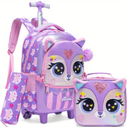 Kids Girl Backpack Set 3-Piece Trolley Lunch Bag Pencil Case for School Travel