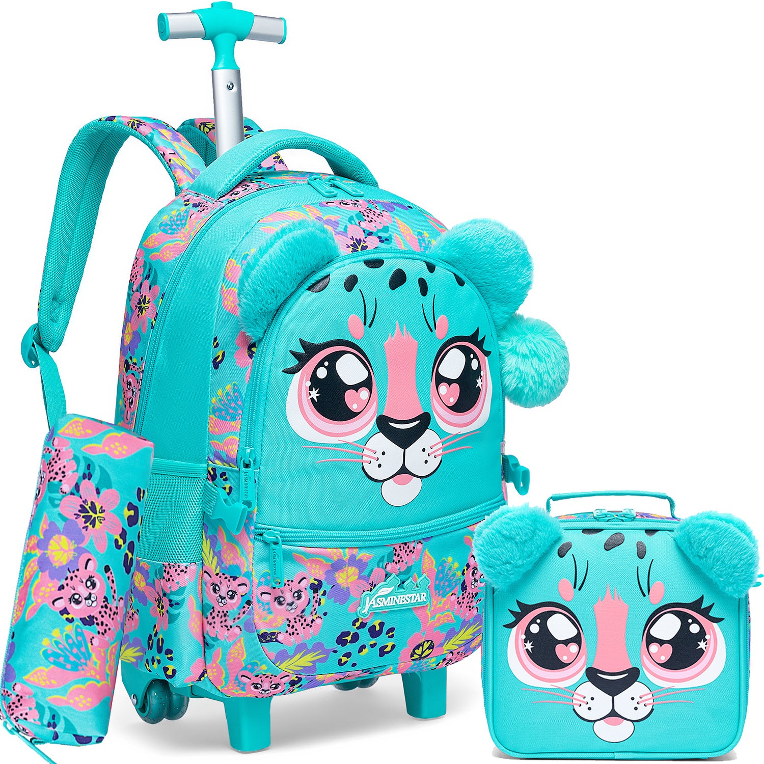 Kids Girl Backpack Set 3-Piece Trolley Lunch Bag Pencil Case for School Travel
