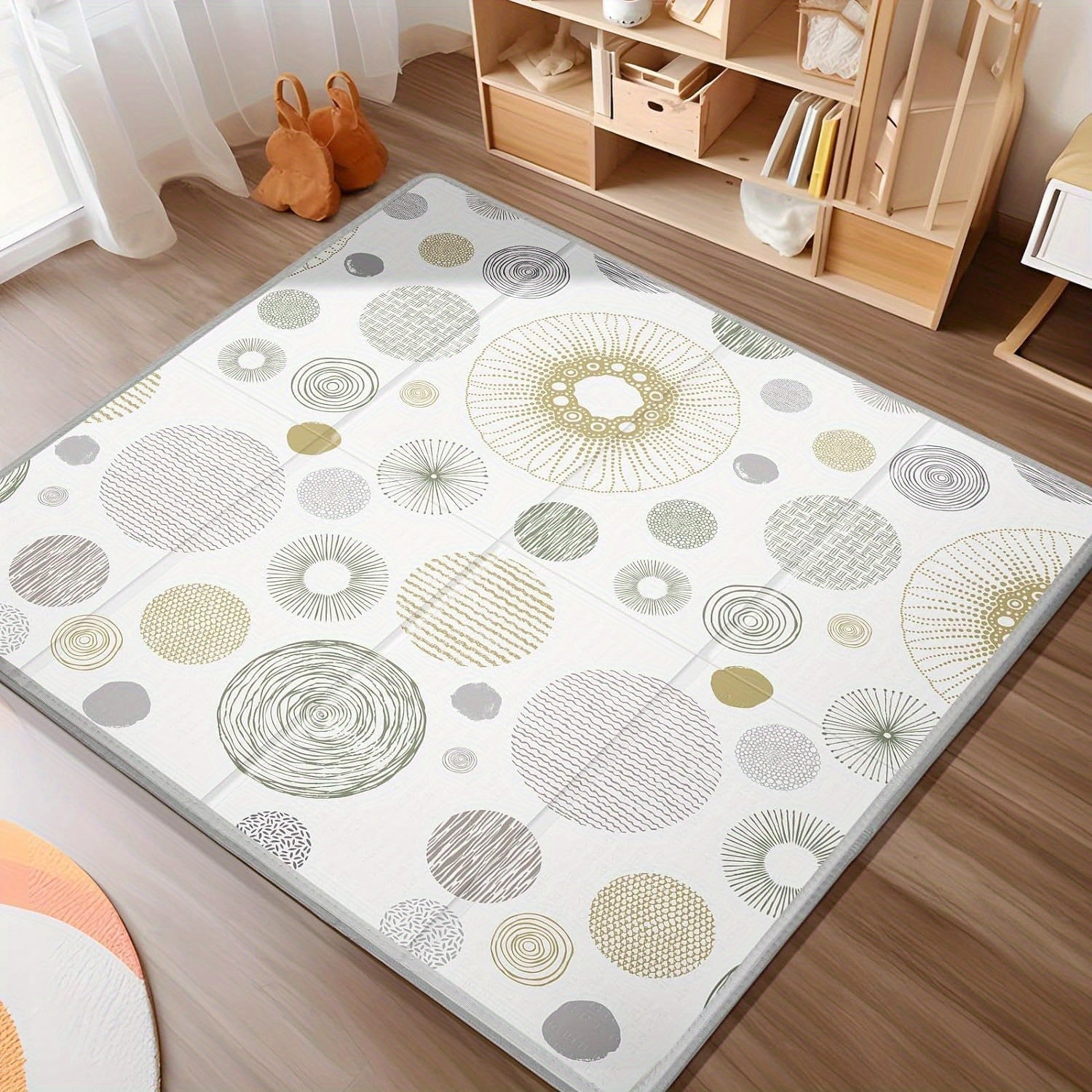 Kids Play Mat Double-Sided Waterproof Non-Slip Indoor Outdoor Circles Lines 149cm