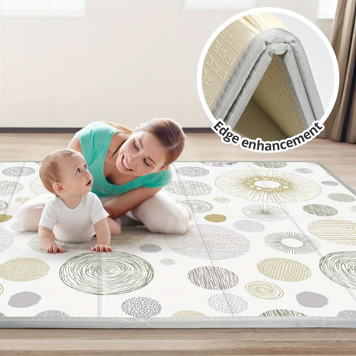 Kids Play Mat Double-Sided Waterproof Non-Slip Indoor Outdoor Circles Lines 149cm