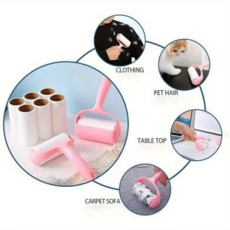 Lint Roller Kit with Handle and 4 Refills for Pet Hair Removal from Clothes Carpet and Car Seats