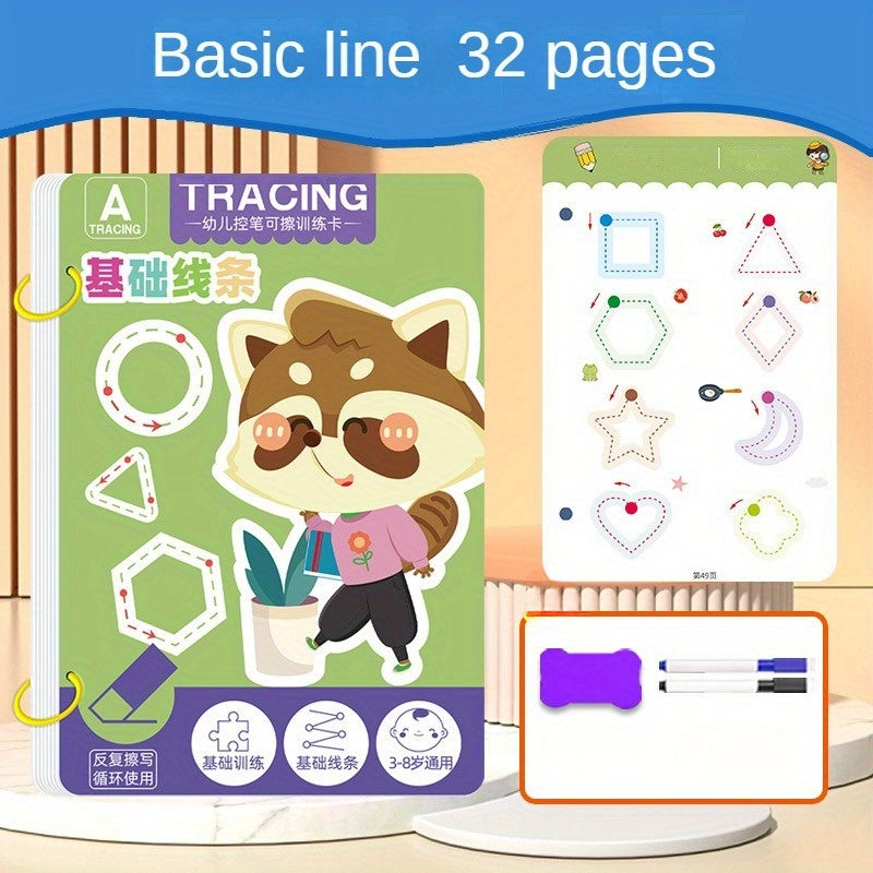 Children's Reusable Practice Tracking Manuals for Painting Education with Erasable Stickers