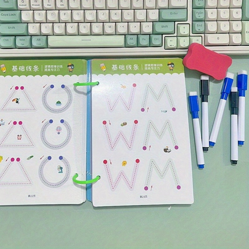 Children's Reusable Practice Tracking Manuals for Painting Education with Erasable Stickers