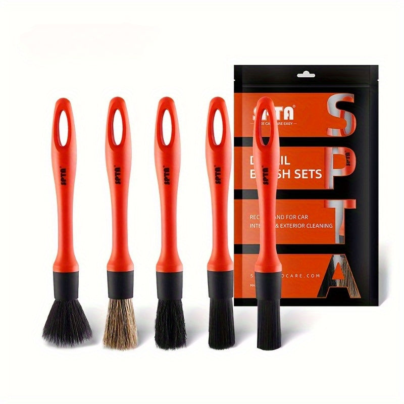 Набор из 5 щеток для детальной очистки автомобиля - щетина из конского волоса и нейлона - универсальные инструменты для чистки приборной панели, колес и интерьера - не требуется электричество для использования дома или в автомобиле