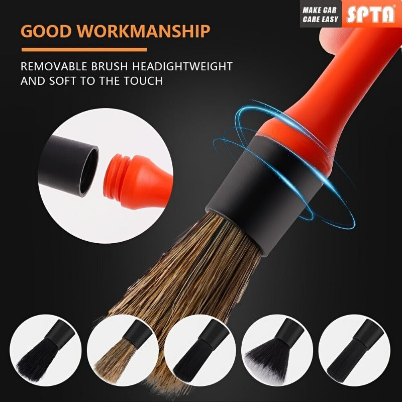 Набор из 5 щеток для детальной очистки автомобиля - щетина из конского волоса и нейлона - универсальные инструменты для чистки приборной панели, колес и интерьера - не требуется электричество для использования дома или в автомобиле