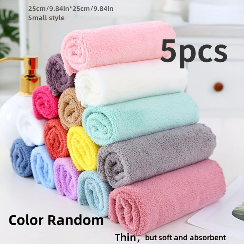 5/10 Piece Set of Soft Absorbent Coral Fleece Wash Cloths for Face and Bathroom