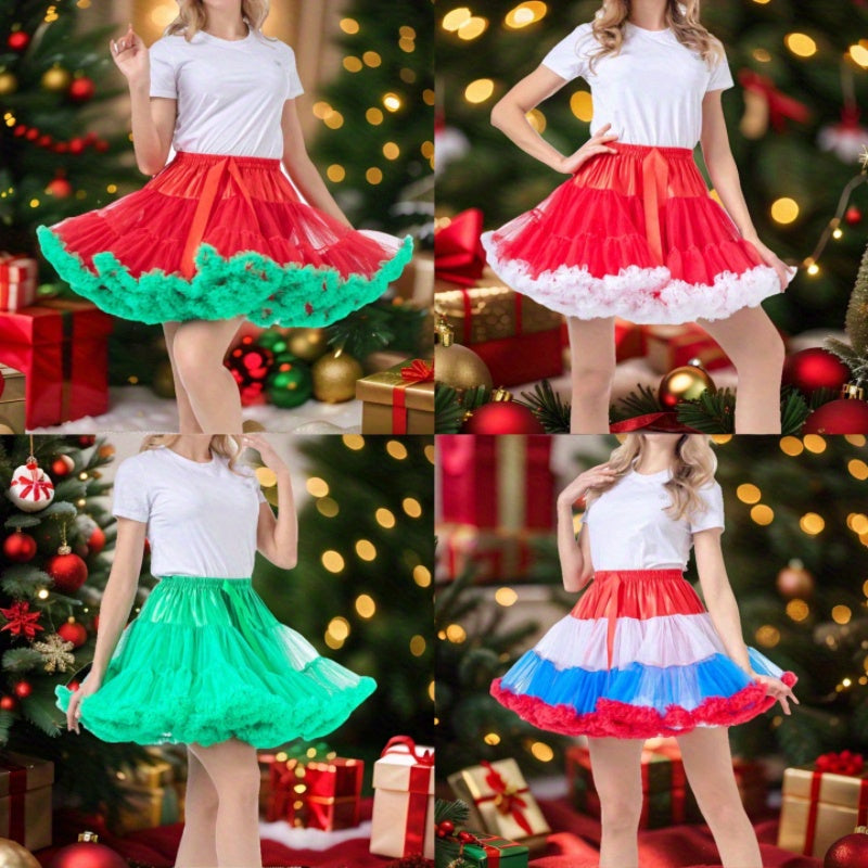 Festive Season Celebration Skirt Hexagonal Mesh Lightweight Fluffy Dance Costume