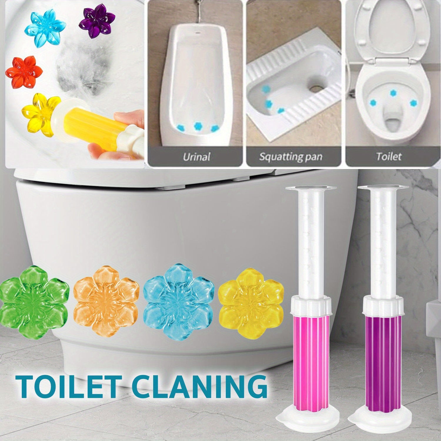 6 Pcs Floral Scented Toilet Gel Stamps with 84 Flowers for Bathroom Kitchen