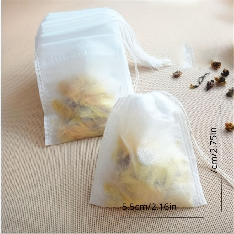 Premium Drawstring Tea Bags 100 Pack White Non-Woven Fabric Filters for Loose Leaf Herbs Spices