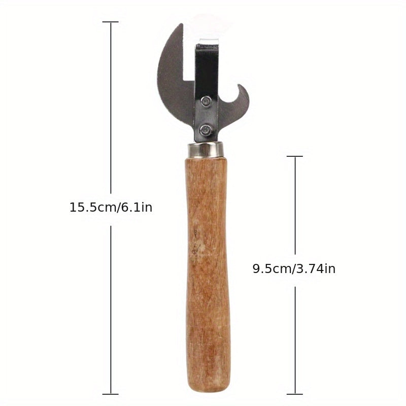 Stainless Steel Can Opener with Wooden Handle Manual Jar Bottle Opener Kitchen Bar