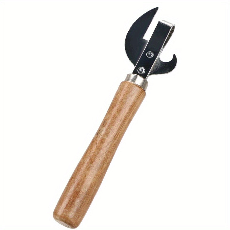 Stainless Steel Can Opener with Wooden Handle Manual Jar Bottle Opener Kitchen Bar