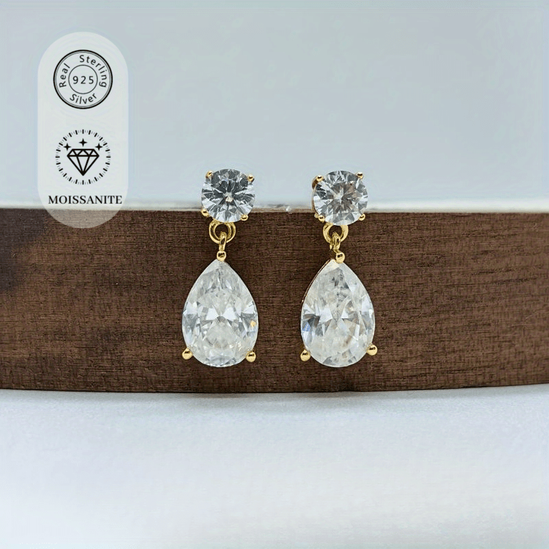 Sterling Silver Stud Earrings with 2.5 Carat Pear Moissanite 18K Gold Plated