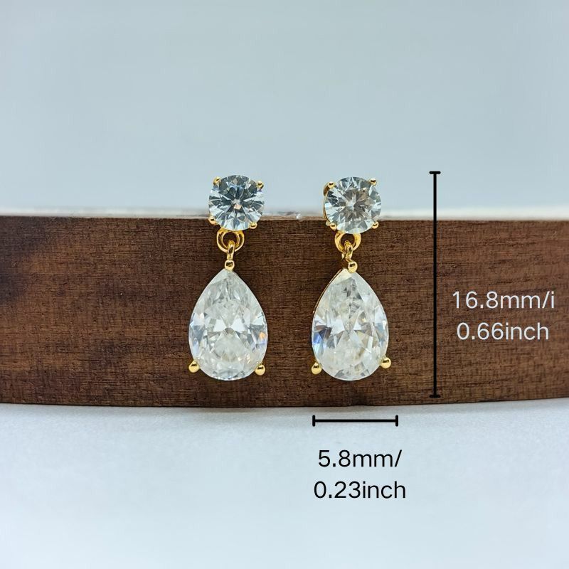 Sterling Silver Stud Earrings with 2.5 Carat Pear Moissanite 18K Gold Plated