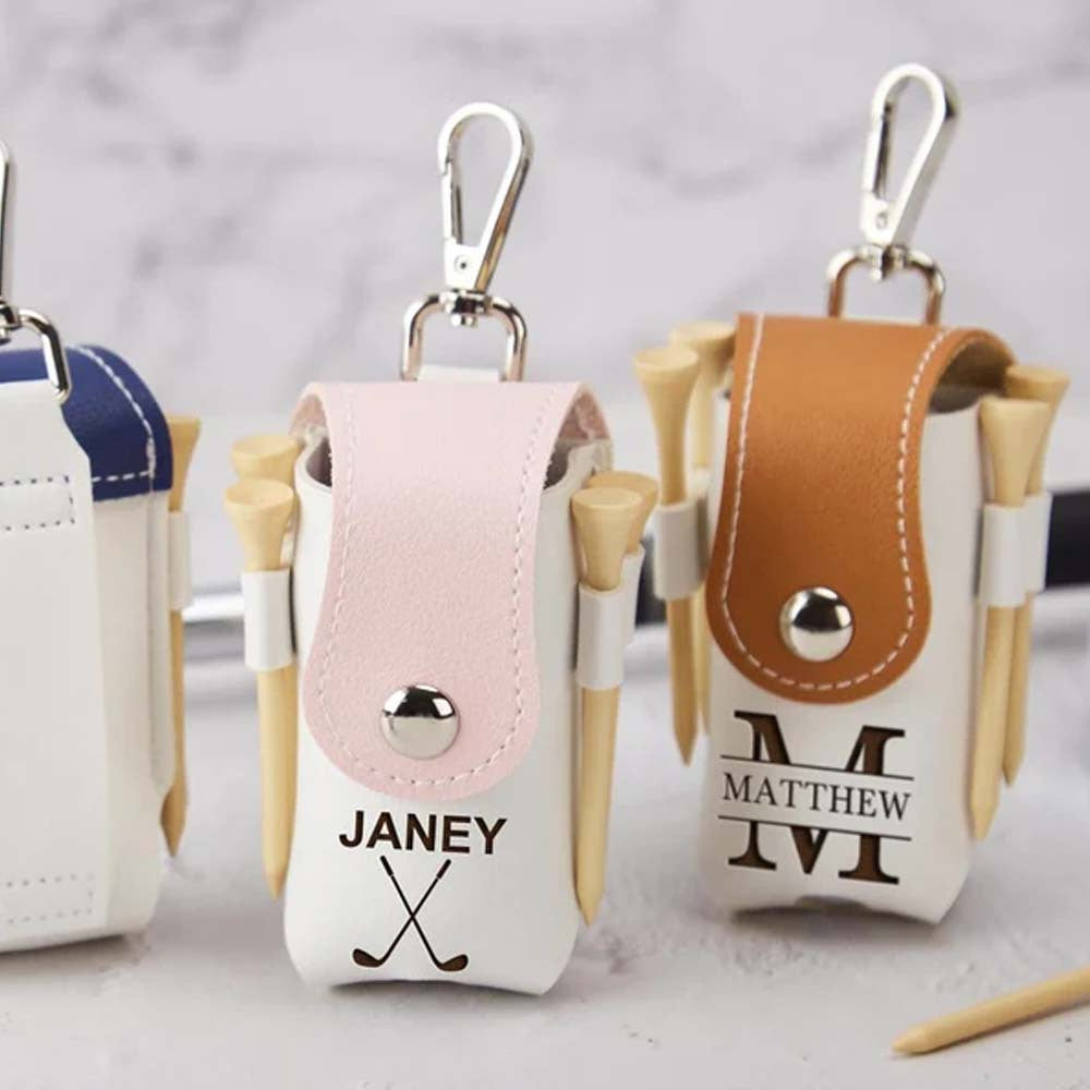 Индивидуальный кожаный держатель для гольф-мячей с зажимом, с гравировкой, органайзер для тиков, для гольфистов