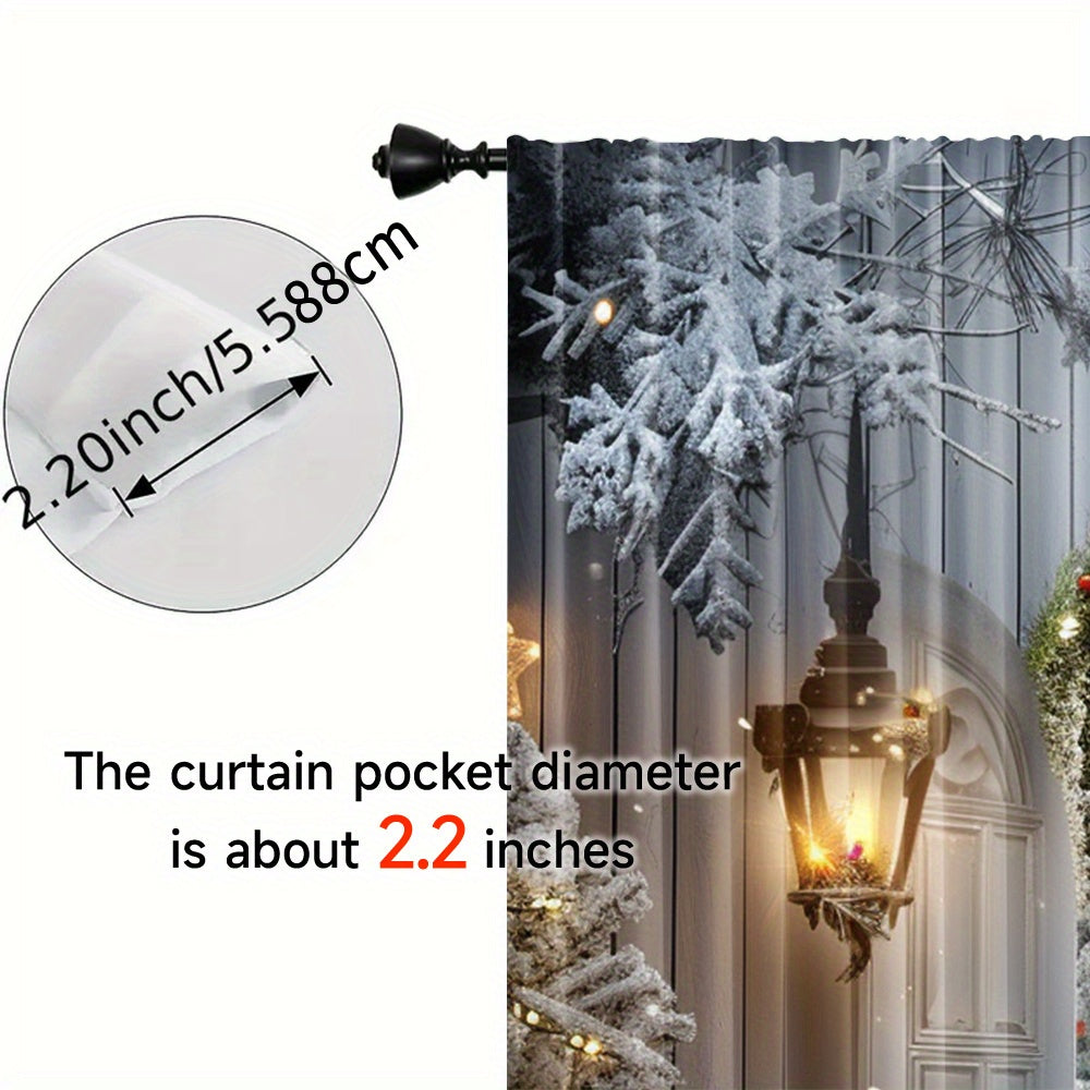 Polyester Christmas Curtains with Snowman and Tree Print Pack of 2 for Holiday Decor