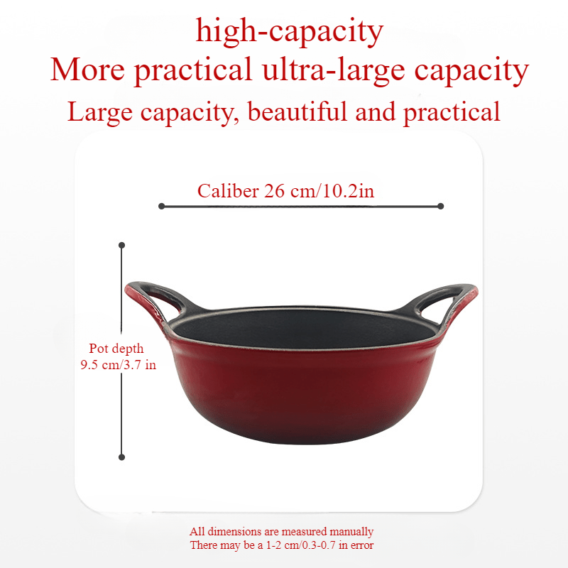 Cast Iron Enamel Pot 116oz with Dual Handles, Durable, Multi-Use, Easy Cooking