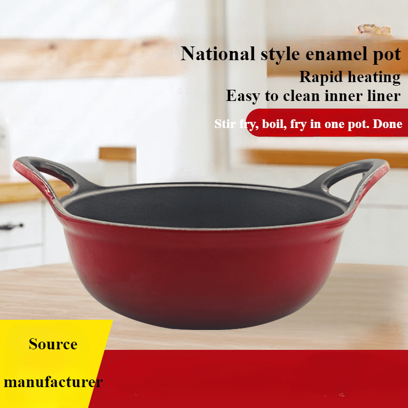 Cast Iron Enamel Pot 116oz with Dual Handles, Durable, Multi-Use, Easy Cooking