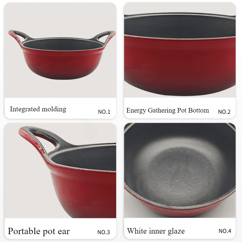 Cast Iron Enamel Pot 116oz with Dual Handles, Durable, Multi-Use, Easy Cooking