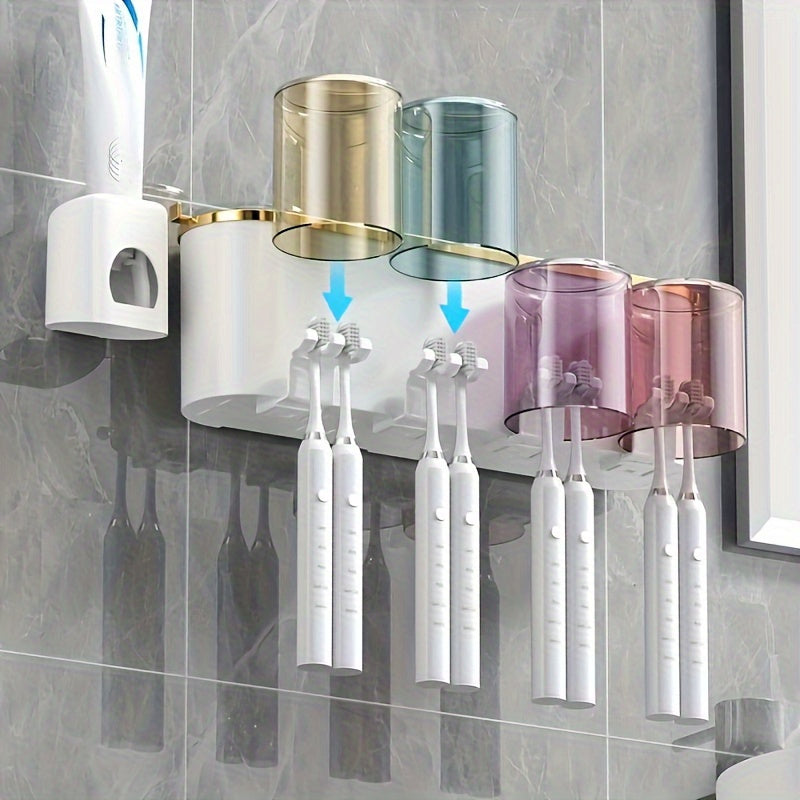PVC Wall-Mounted Bathroom Organizer with Toothbrush and Mug Holder