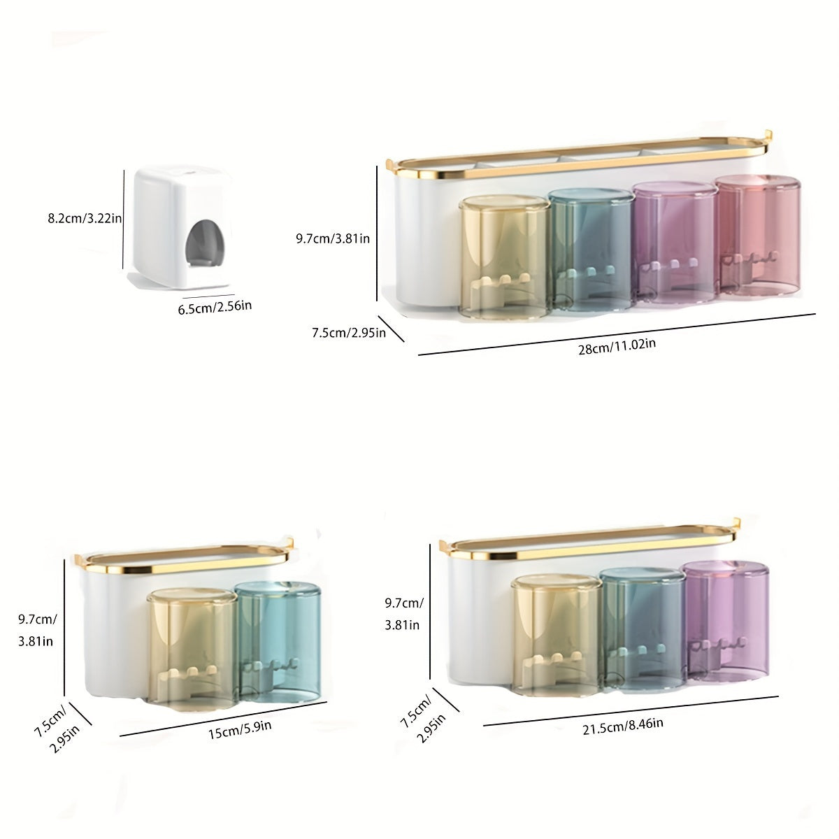 PVC Wall-Mounted Bathroom Organizer with Toothbrush and Mug Holder