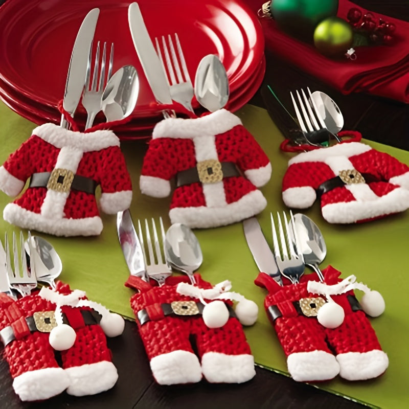Christmas Tableware Decor Santa Claus Set Includes 6 Silverware Bag Holders for Holiday Table