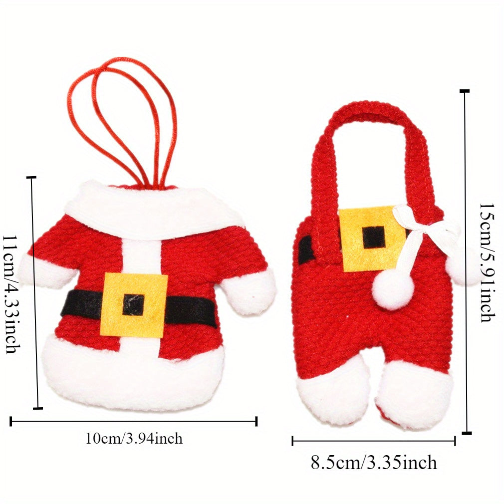 Rojdestvo stol uchun bezak Santa Claus to'plami, bayram stol uchun 6 ta kumush idishlar uchun sumka tutqichlari bilan