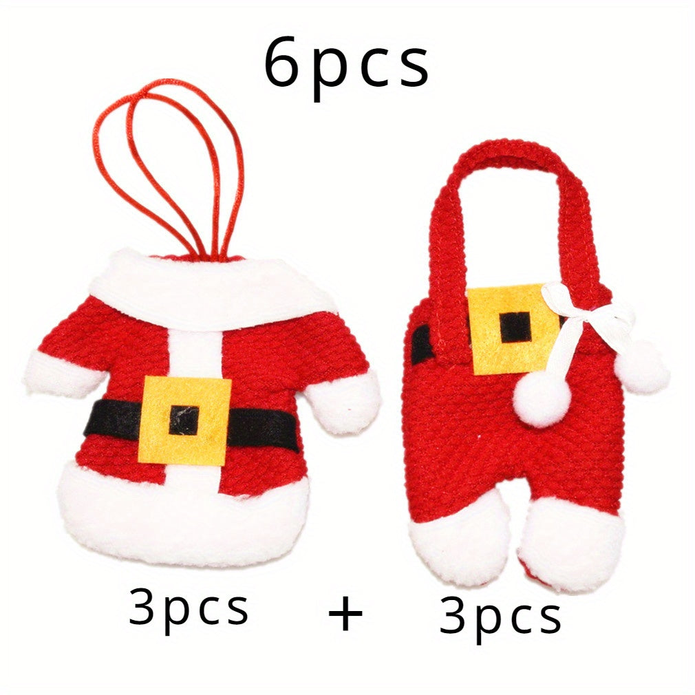 Rojdestvo stol uchun bezak Santa Claus to'plami, bayram stol uchun 6 ta kumush idishlar uchun sumka tutqichlari bilan