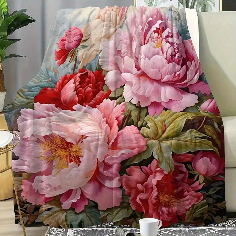 Floral Throw Blanket Plush Flannel Polyester All-Season Cozy Decorative