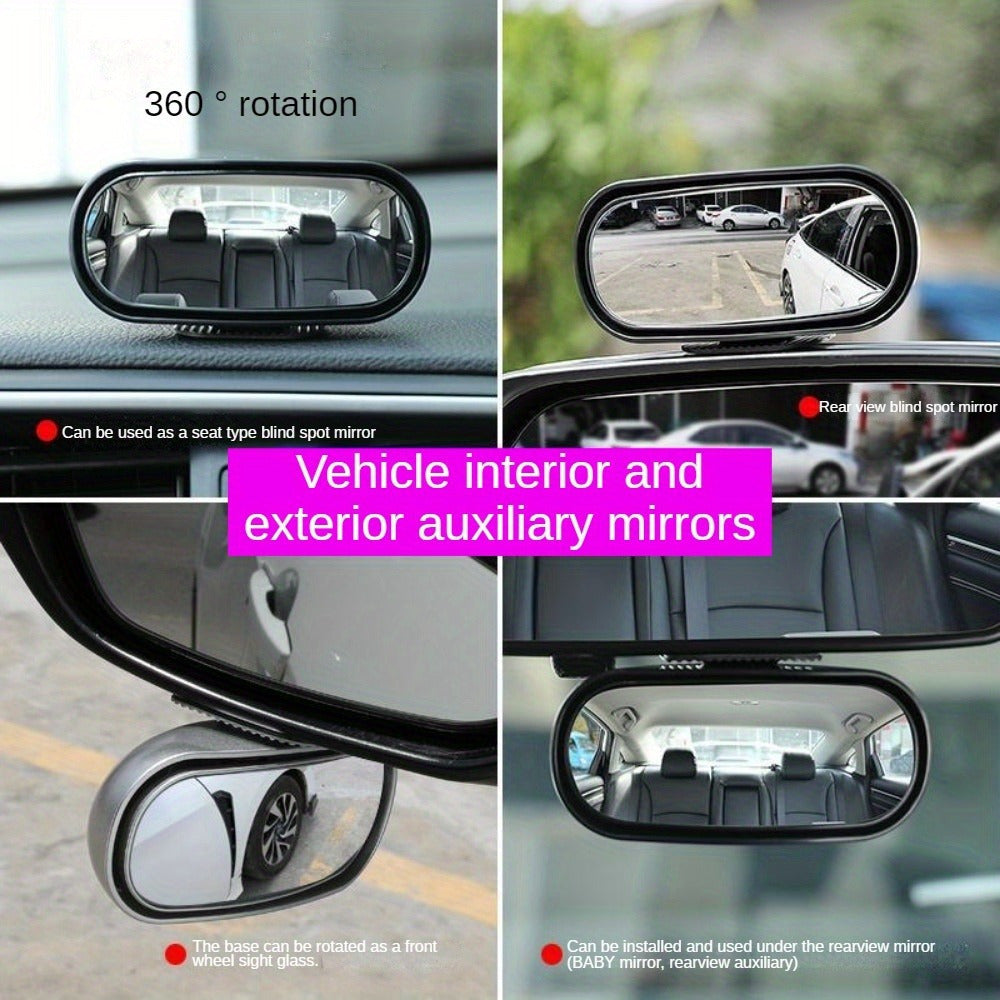 Wide-Angle Rearview Mirror for All Vehicles 360° Rotatable Blind Spot Oval Flat Lens