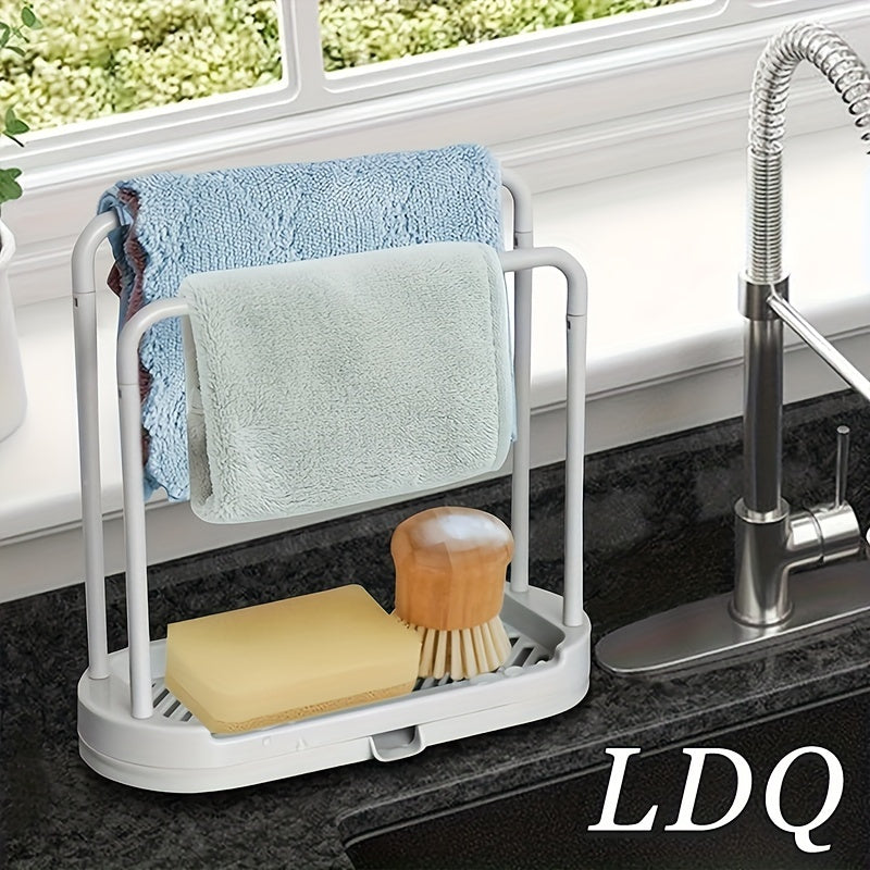 White Plastic Kitchen Sink Organizer with Drain Rack for Sponge and Towel Storage