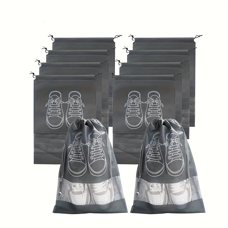 10-Pack Breathable Dustproof Shoe Bags with Transparent Windows for Travel Storage