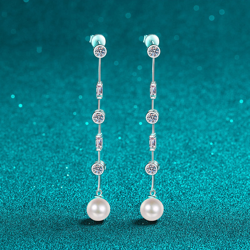 Sterling Silver Pearl Drop Earrings with Gold Plating and Tassels for Women