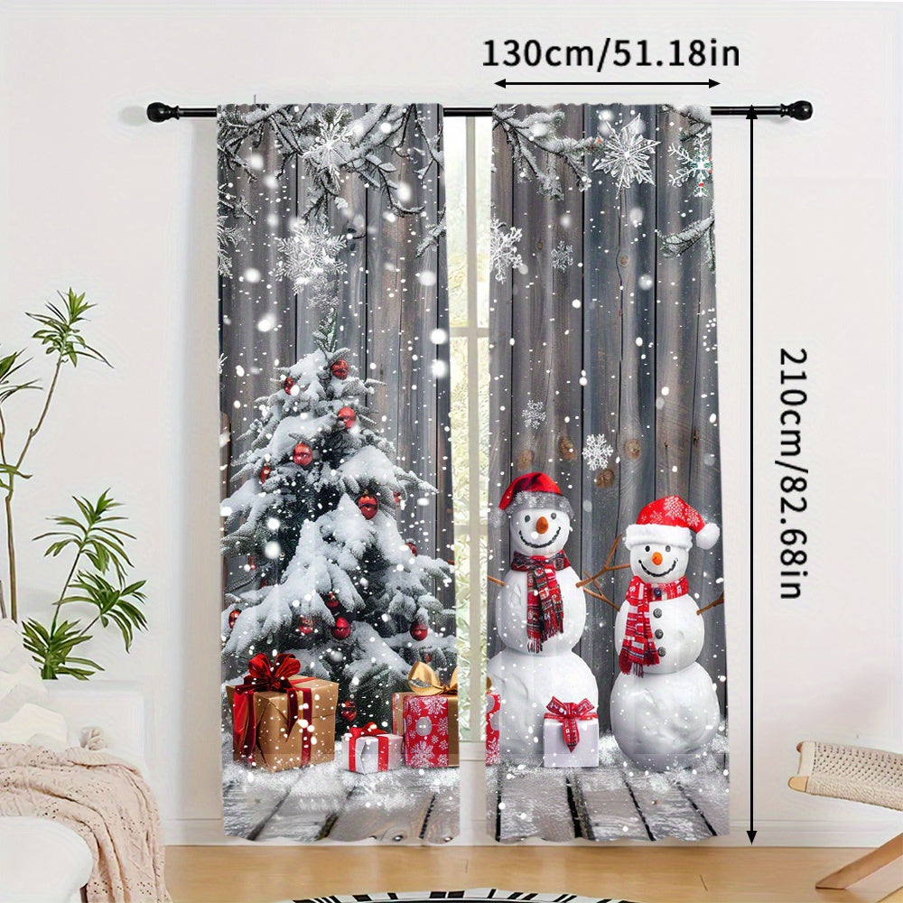 Juego de cortinas de muñeco de nieve y árbol de Navidad 2 cortinas de poliéster con bolsillos para barra para sala de estar, dormitorio, comedor
