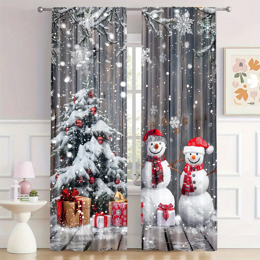 Snowman and Christmas Tree Curtain Set 2 Polyester Drapes with Rod Pocket for Living Room Bedroom Dining Room