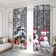 Juego de cortinas de muñeco de nieve y árbol de Navidad 2 cortinas de poliéster con bolsillos para barra para sala de estar, dormitorio, comedor