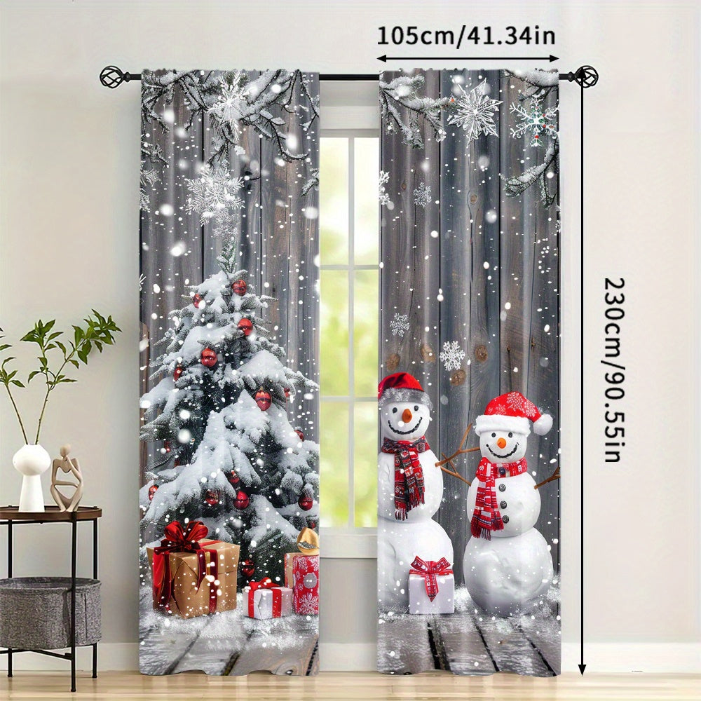 Juego de cortinas de muñeco de nieve y árbol de Navidad 2 cortinas de poliéster con bolsillos para barra para sala de estar, dormitorio, comedor