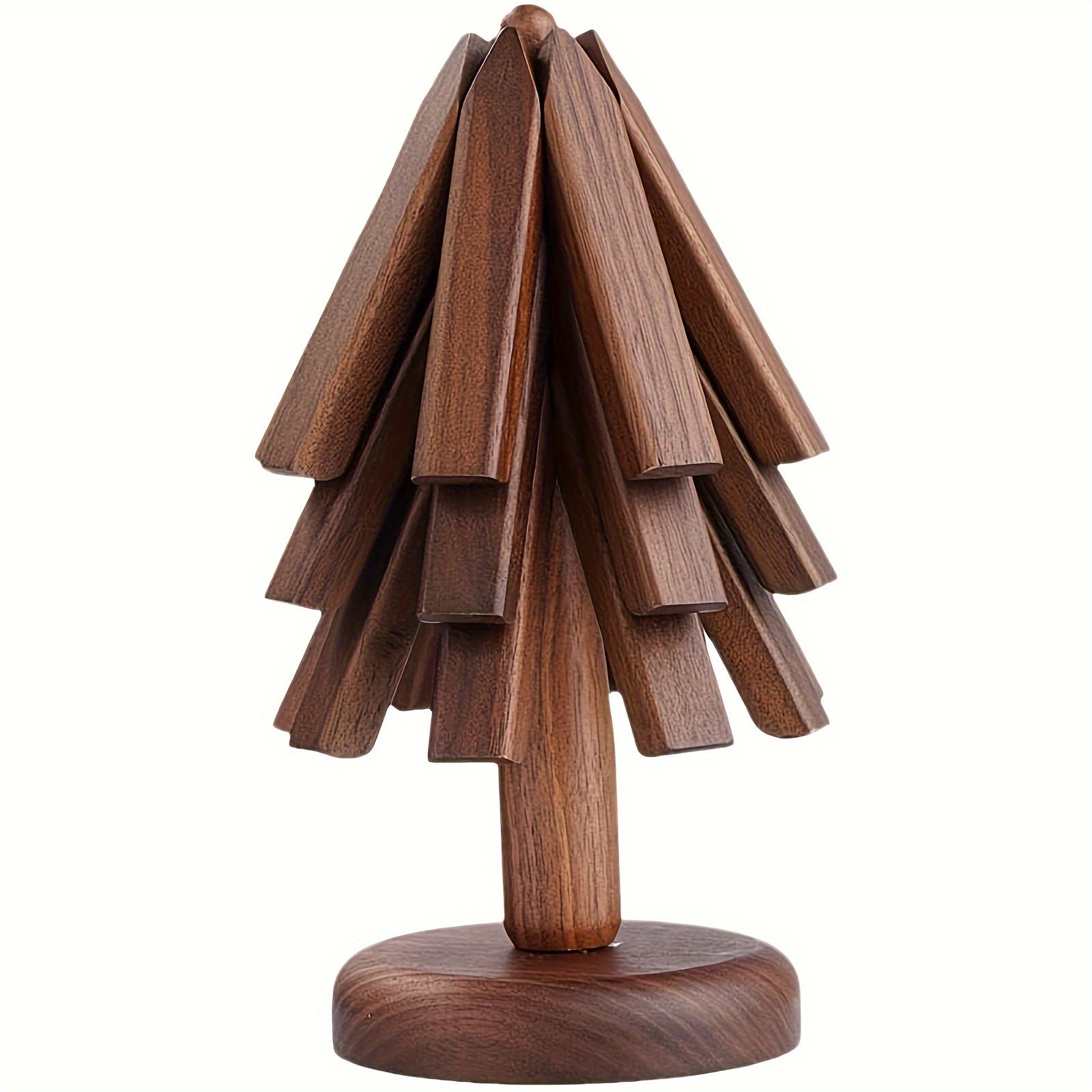 Set of 3 Natural Wood Trivets with Foldable Coasters Heat-Resistant Tree Design