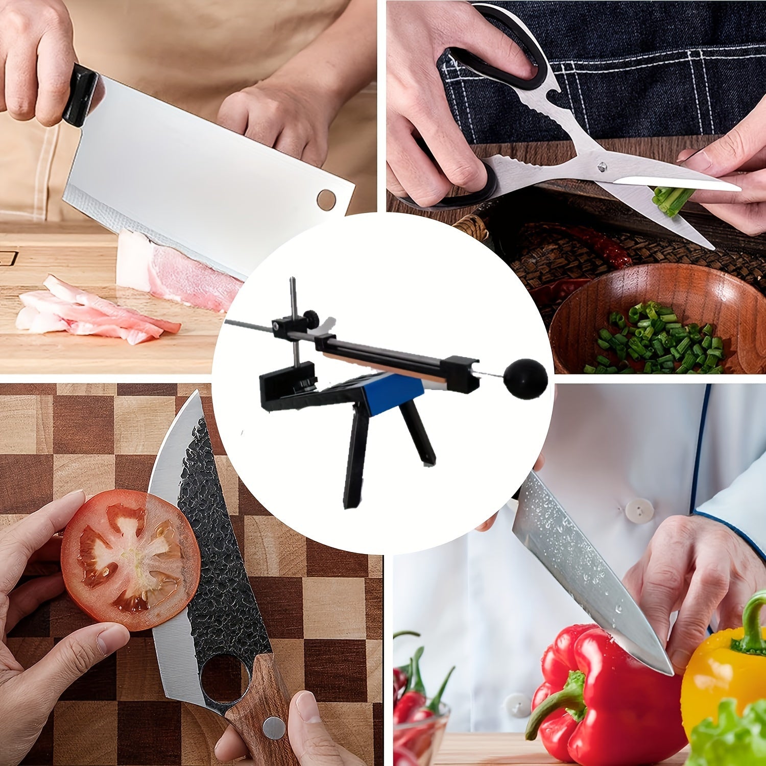 Metal Knife Sharpening System Set with 4 Whetstones, Fixed Angle Chef Sharpener