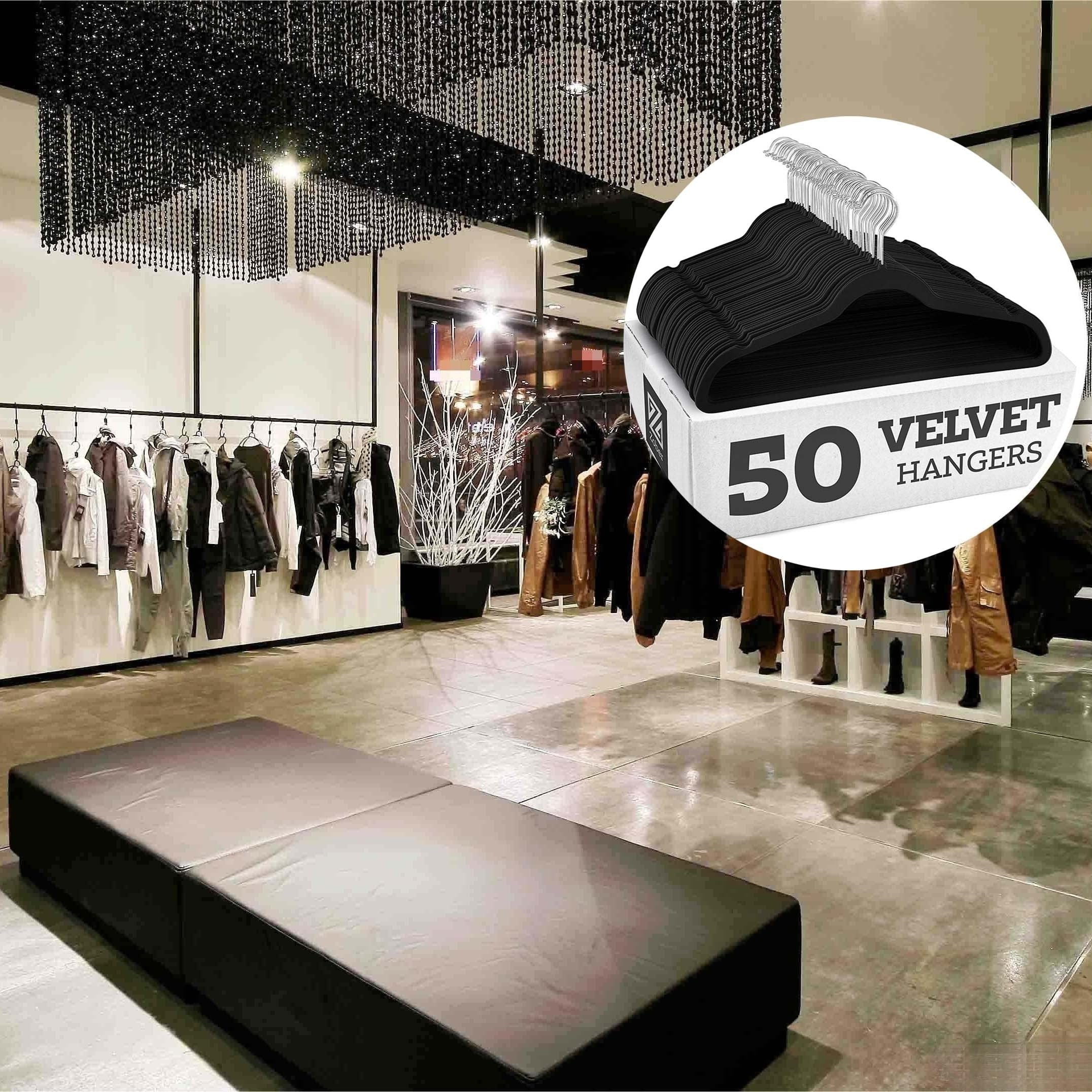 Juego de 10 perchas de terciopelo antideslizantes con clips para pantalones, organizador de armario que ahorra espacio