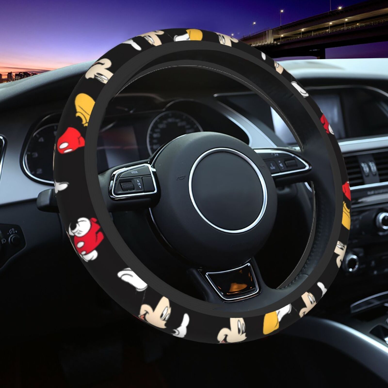 Car Steering Wheel Cover Non-Slip 15-Inch Mickey Mouse 3D Pattern