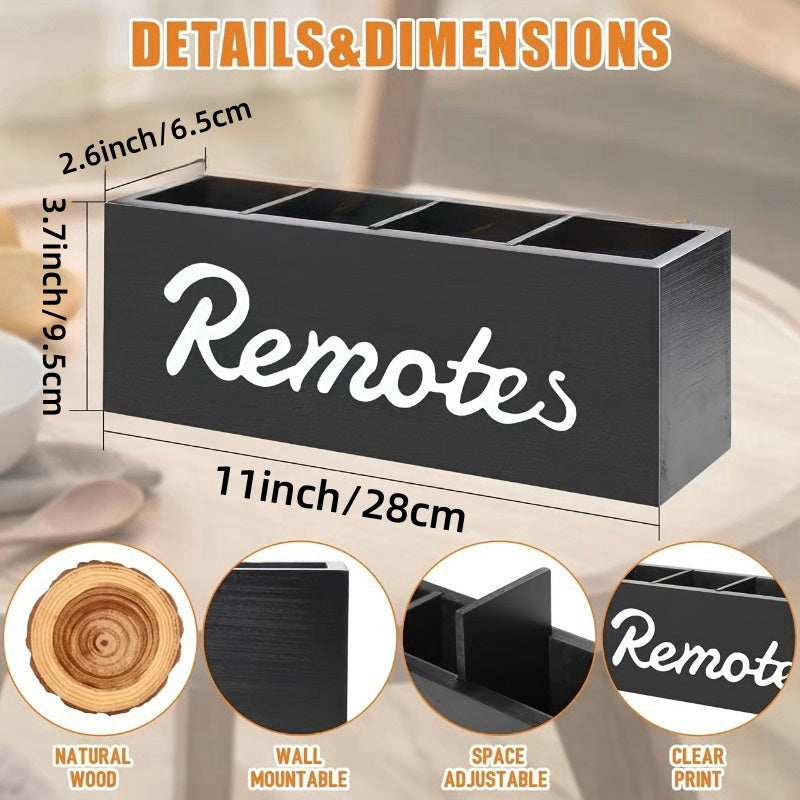 Деревянный держатель для пультов дистанционного управления с 4 отделениями, может быть установлен на стене для телевизора или использоваться как органайзер для стола с утилитарными крючками.