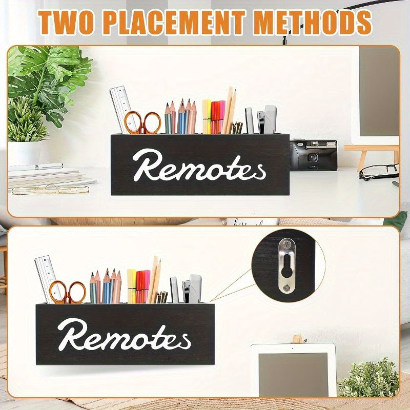 Soporte de control remoto de madera para pared con 4 compartimentos organizador de escritorio ganchos de utilidad