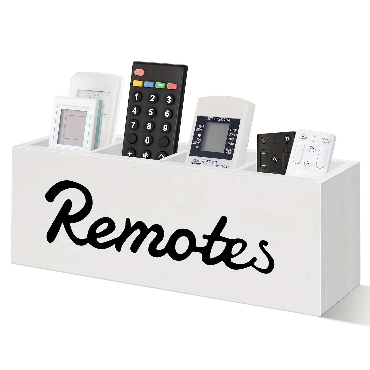 Soporte de control remoto de madera para pared con 4 compartimentos organizador de escritorio ganchos de utilidad