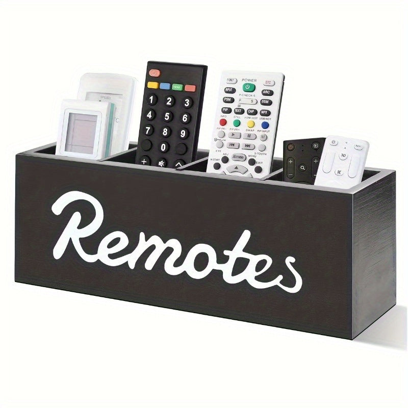 Soporte de control remoto de madera para pared con 4 compartimentos organizador de escritorio ganchos de utilidad