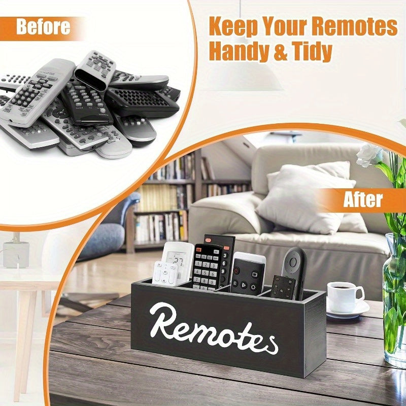 Soporte de control remoto de madera para pared con 4 compartimentos organizador de escritorio ganchos de utilidad