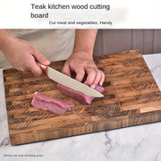 Teak Wood Cutting Board with Grid Pattern for Kitchen Food Safety