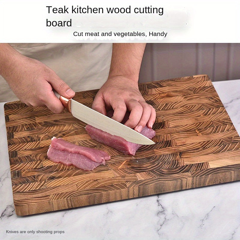 Teak Wood Cutting Board with Grid Pattern for Kitchen Food Safety
