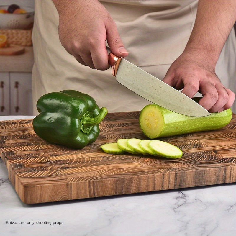 Teak Wood Cutting Board with Grid Pattern for Kitchen Food Safety